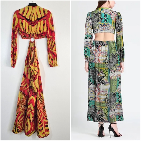 Connor & Blake 100% Cotton Back Cutout Maxi Dress  Red Yellow Large - Picture 2 of 10